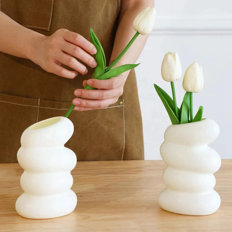 Plastic Spiral White Vase Nordic Flower Arrangement Container