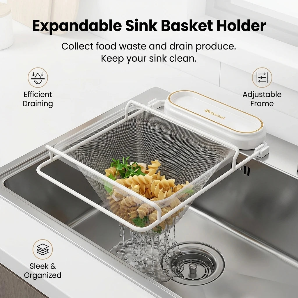 Food Grade PP Sink Strainer Basket Rack With Foldable Space Saving Design