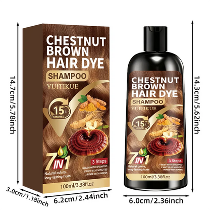 YUITIKUE Chestnut Brown Hair Dye Shampoo | 7-in-1 Natural Formula, 15-Minute Fast Dye, Gray Coverage 100ml