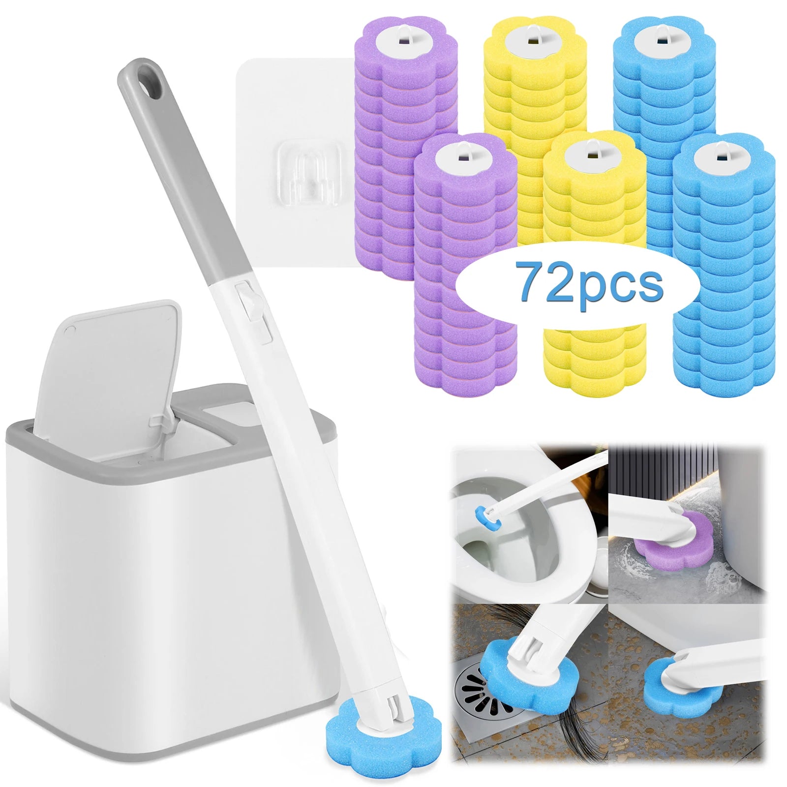 Toilet Brush and Holder Set with Disposable Refills