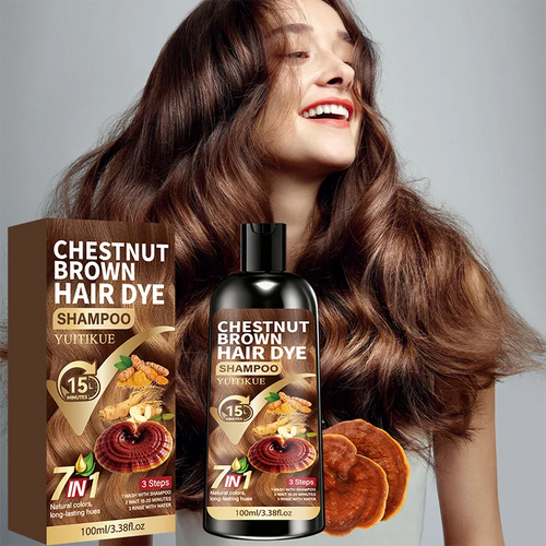 YUITIKUE Chestnut Brown Hair Dye Shampoo | 7-in-1 Natural Formula, 15-Minute Fast Dye, Gray Coverage 100ml