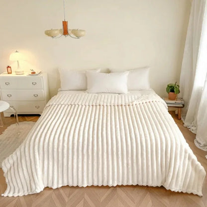 1pc Throw Blanket for Bed - 250GSM Soft & Warm Fluffy Blanket, Decorative Striped Blankets for Winter  Nap / Sleep