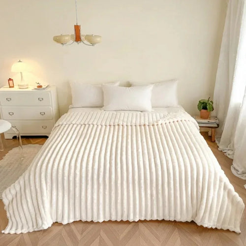 1pc Throw Blanket for Bed - 250GSM Soft & Warm Fluffy Blanket, Decorative Striped Blankets for Winter  Nap / Sleep