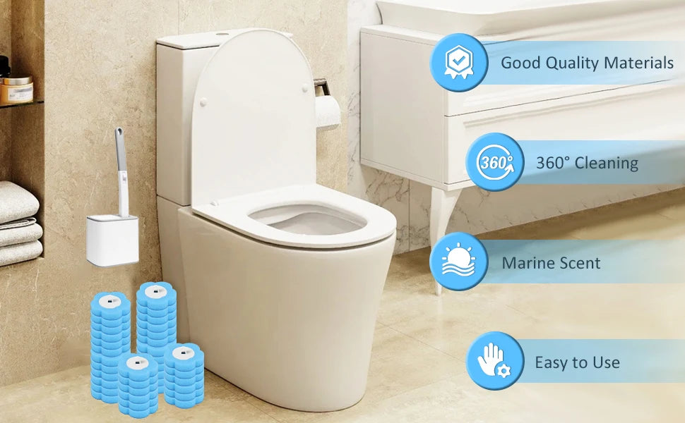 Toilet Brush and Holder Set with Disposable Refills