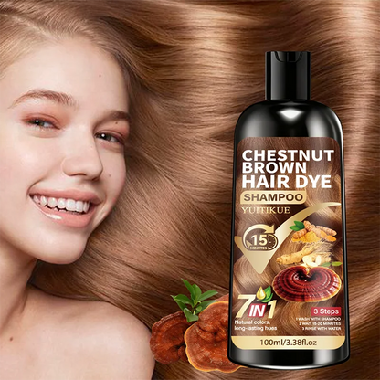 YUITIKUE Chestnut Brown Hair Dye Shampoo | 7-in-1 Natural Formula, 15-Minute Fast Dye, Gray Coverage 100ml