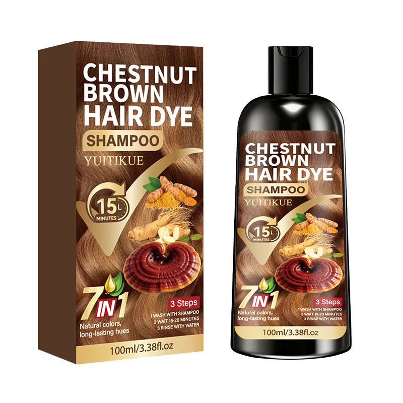 YUITIKUE Chestnut Brown Hair Dye Shampoo | 7-in-1 Natural Formula, 15-Minute Fast Dye, Gray Coverage 100ml