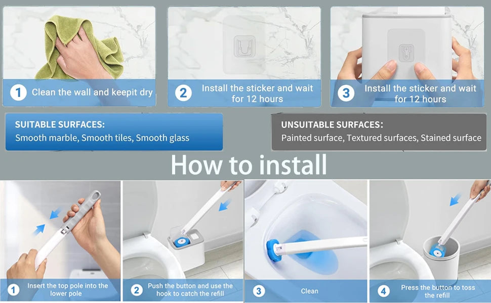 Toilet Brush and Holder Set with Disposable Refills