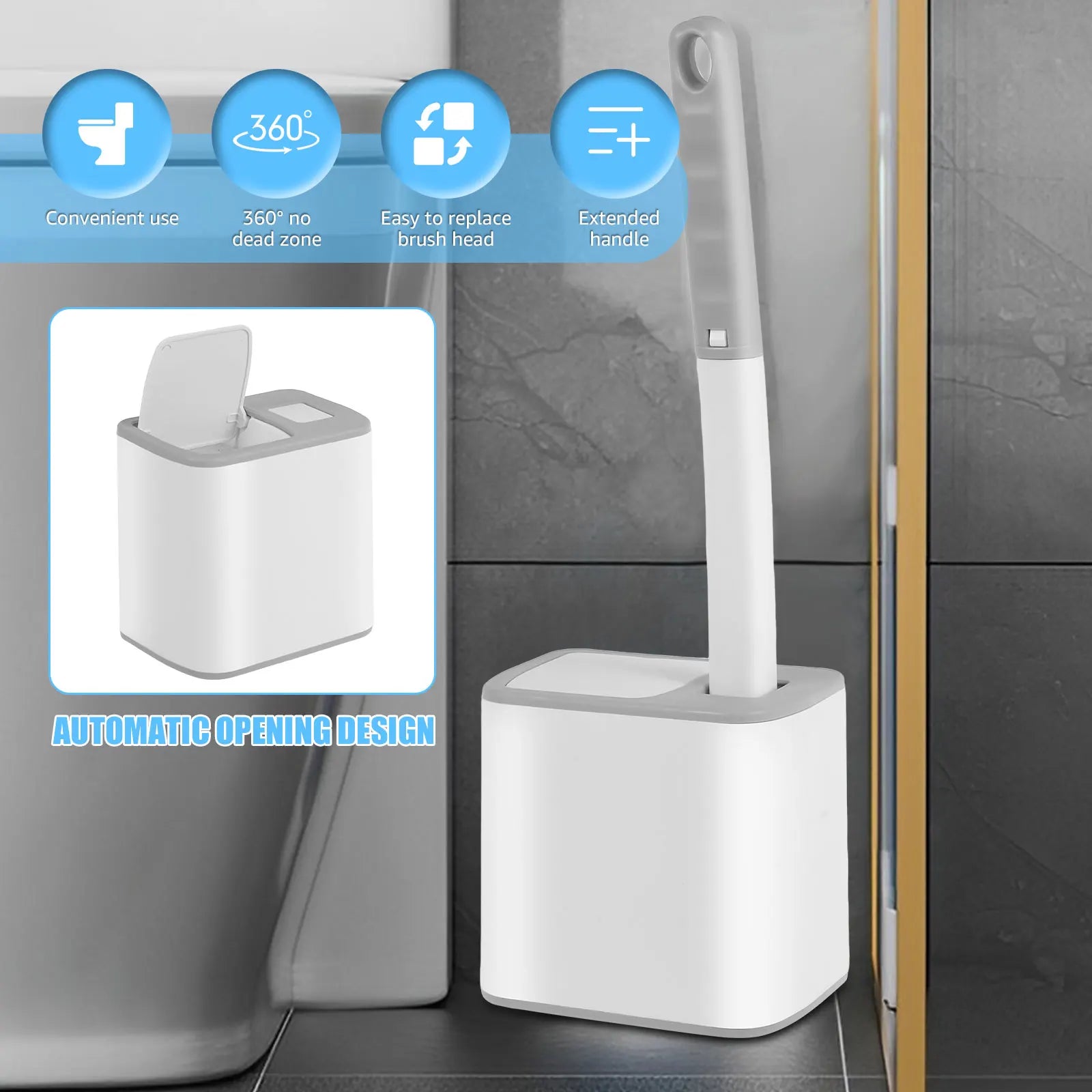 Toilet Brush and Holder Set with Disposable Refills