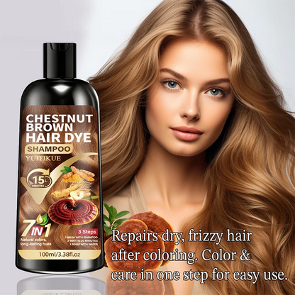 YUITIKUE Chestnut Brown Hair Dye Shampoo | 7-in-1 Natural Formula, 15-Minute Fast Dye, Gray Coverage 100ml