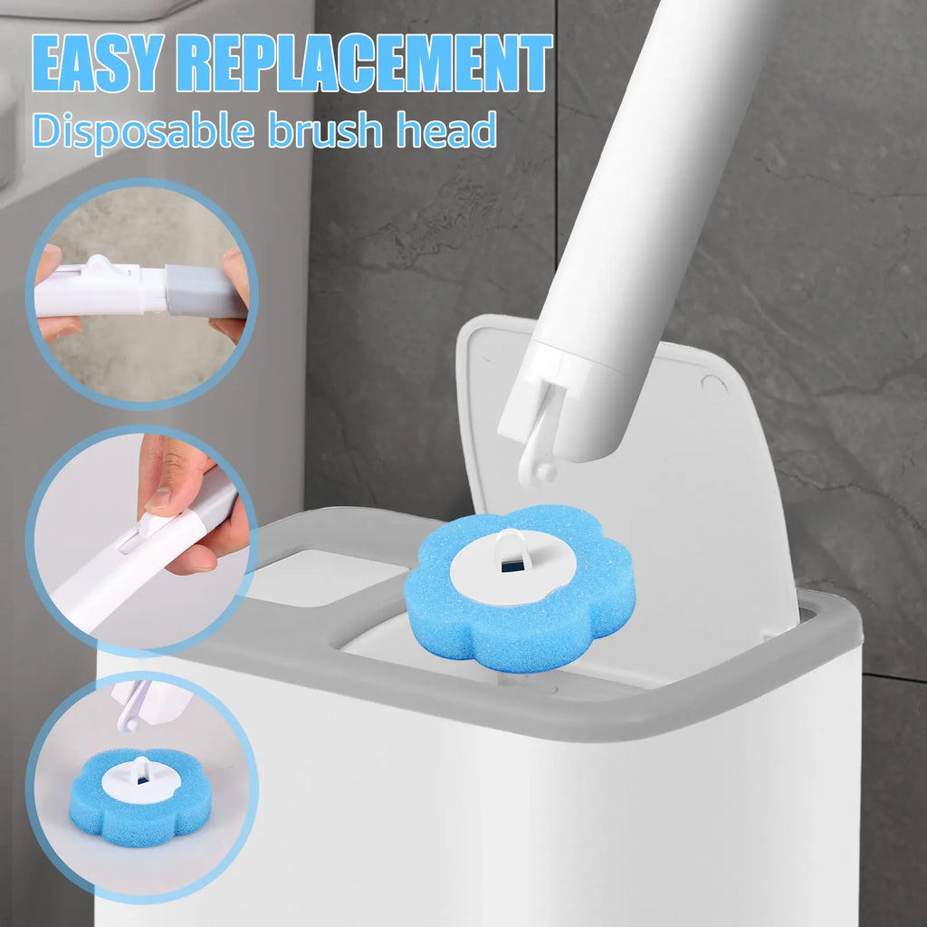Toilet Brush and Holder Set with Disposable Refills