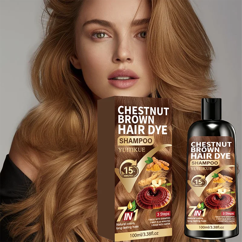 YUITIKUE Chestnut Brown Hair Dye Shampoo | 7-in-1 Natural Formula, 15-Minute Fast Dye, Gray Coverage 100ml